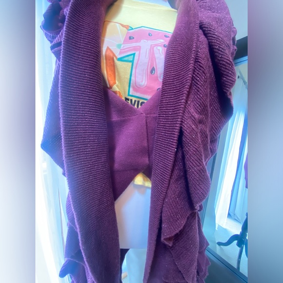✨🍇 Timeless Boho Elegance: Vintage Plum Sparkle Cardigan 🍇✨ - Picture 8 of 11